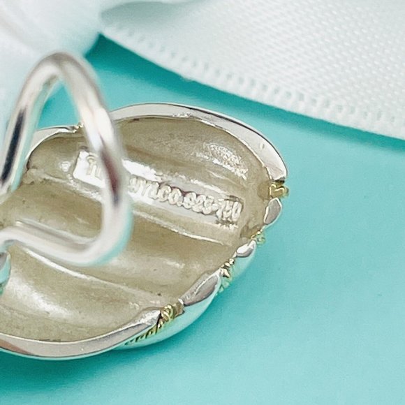 1 Single Tiffany Shell Dome Earring in Silver and Yellow Gold Twist - Picture 5 of 7